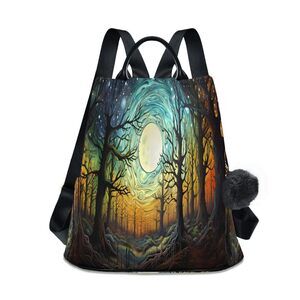 9142 Mysterious Forest Moon Backpack Purse Anti Theft Travel Bag Fashion